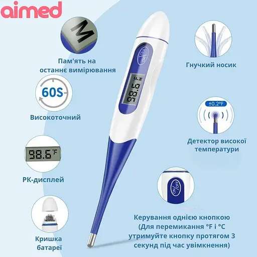 Термометр електронний цифровий AIMED Temp Master колір синій - фото 3