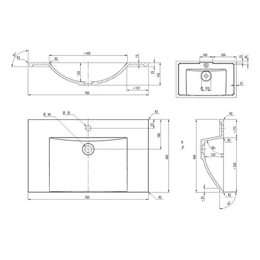 Умивальник Omnires Naxos 46x76 white NAXOS760BP, Білий - фото 2