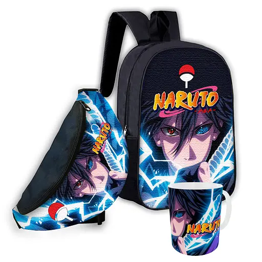 Набір дитячий Аніме Наруто Акацукі рюкзак 36х27см сумка-бананка, кружка з принтом для хлопчика (01647)