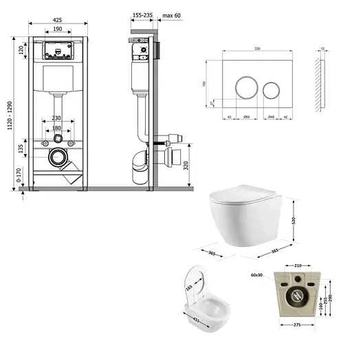Набір Q-tap Nest 4 в 1 підвісний унітаз Robin Ultra Quiet 520x365x365 + комплект інсталяції QT13332381AW47500 - фото 8