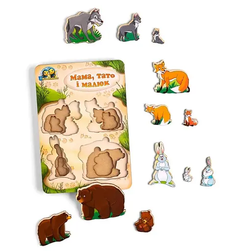 Дерев'яні вкладки "Більше або менше: Родина - лісові тварини" Ubee ПСД078