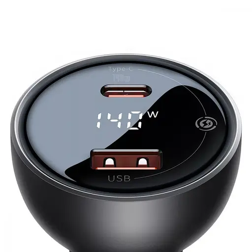 Автомобільний ЗП Baseus Digital Display 140W USB + Type-C + Кабель Type-C to Type-C 240 W (1 м) чорний - фото 2