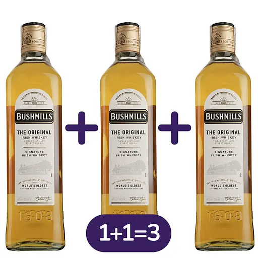 Упаковка виски Bushmills Original Irish Whiskey 40% 1.5 л (0.5 л x 3 шт.) - фото 1