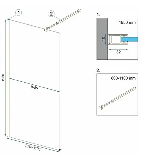 Душова стінка Rea Aero 110 brushed gold REA-K9840, прозорий, золотий - фото 6