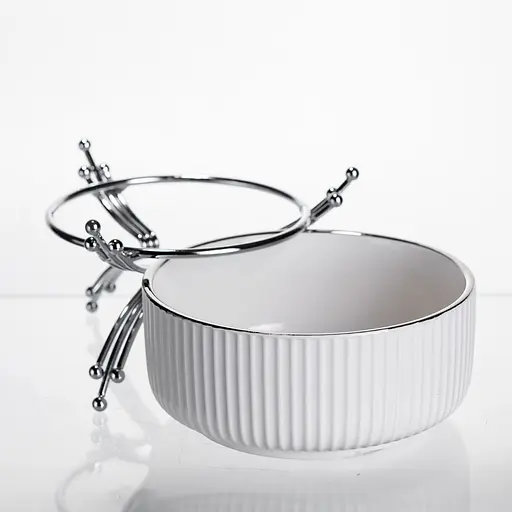 Салатник фарфоровый на металлической подставке Ø16(см) тарелка для салата салатница Серебро Yiwu LB-1568S - фото 4