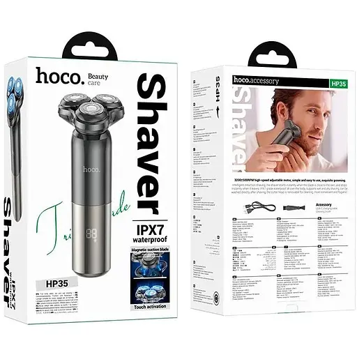 Мужская электробритва для бороды Hoco HP35 Induction 3-blade electric shaver 600mAh IPX7 Black - фото 7