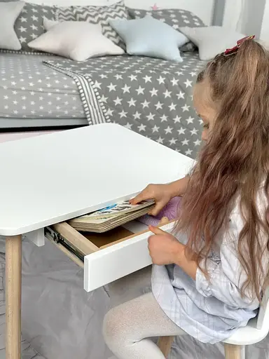 Детский столик со стульчиком Зайчик и ящиком для карандашей и раскрасок (Белый) - фото 8