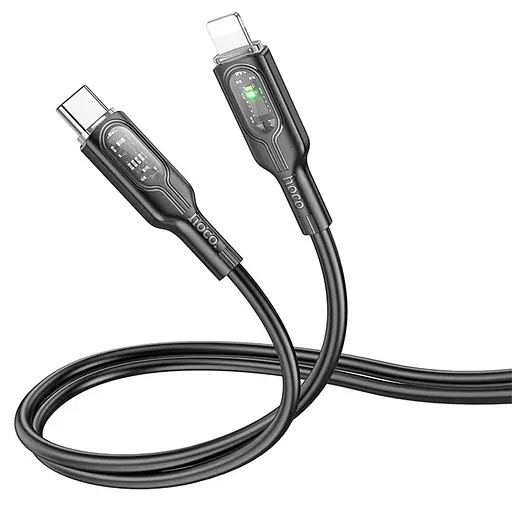 Дата кабель Hoco U120 Transparent explore intelligent power-off PD 27W Type-C to Lightning (1.2m) Black - фото 2