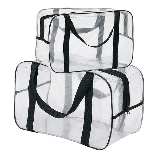 Набор прозрачных сумок в роддом: размер S 30х20х15 см + размер М 40х25х20 см (черные) - фото 1