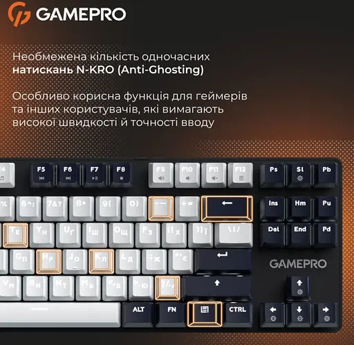 Клавіатура ігрова механічна GamePro MK-110-B USB Hot-Swap Outemu Red Switch Black-White - фото 9