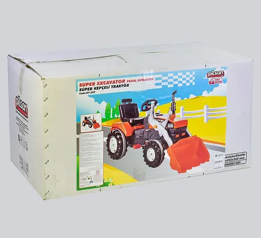 Экскаватор с педалями и ковшом 07-297, оранжевый, прорезиненные колеса, регулируемое сиденье, клаксон, в коробке - фото 2