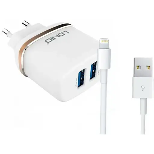 Адаптер мережевий Ldnio і кабель Lightning DL-AC52 2 USB. 2.4A білий - фото 1