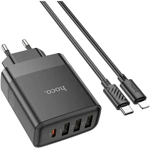 Зарядний пристрій 4 порти 45W Hoco C127a набір з кабелем Type-C to Lightning - фото 1
