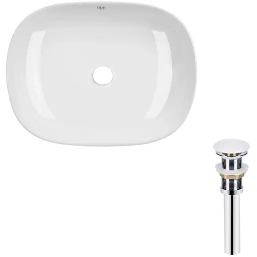 Комплект Qtap Aquarius: Раковина накладная прямоугольная 470x380x120 мм White + Донный клапан PU02 (QT21112185WN47295) - фото 1