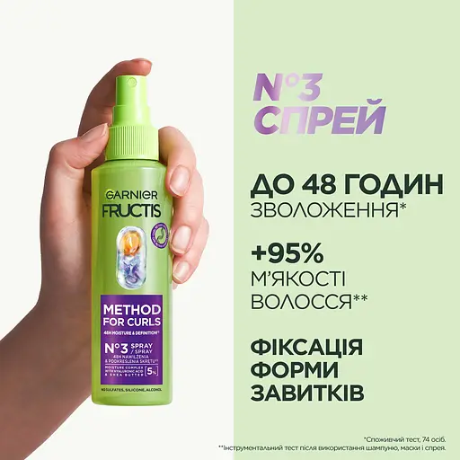 Незмивний спрей для хвилястого та кучерявого волосся Garnier Fructis Method For Curls для чітких та наповнених вологою локонів 150 мл - фото 3