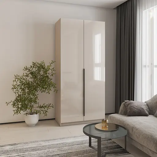 Шкаф 2-дверный MebelStar Оскар Gloss BL-B, дополнительная штанга 100x52x220 см Кашемир/Кашемир (MBS-5154) - фото 1