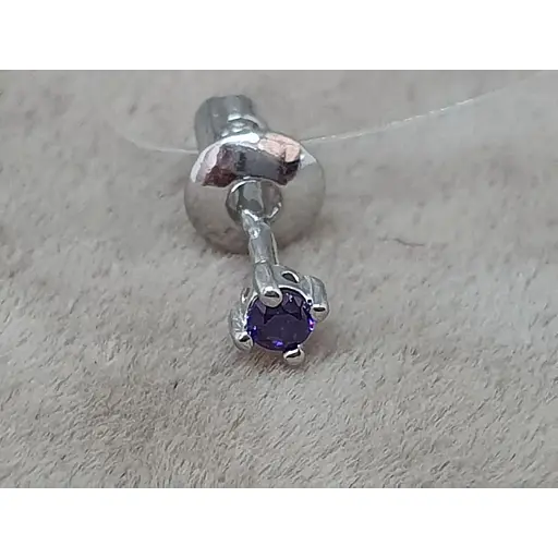 Серебряная моносерьга пуссета с фианитом. 3004.4С Фиолетовый - фото 4