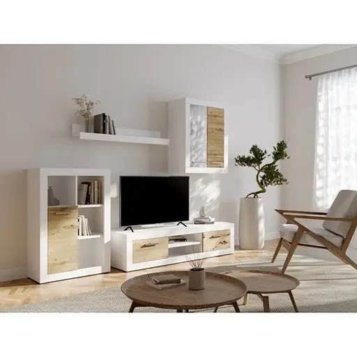 Модульна стінка для вітальні ВМК (БРВ) Шакіра Німфея альба + Дуб артизан (GRB-1927)