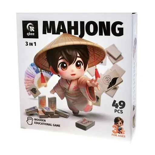 Дерев'яна дитяча гра "Дитячий маджонг" Qbee QB700-007, 49 деталей - фото 1