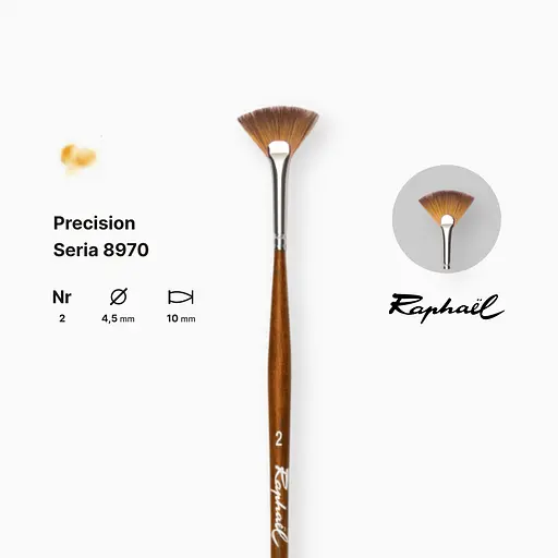 Кисть синтетика веерная Raphael Precision, №2, для акрила и масла, длинная ручка - фото 2
