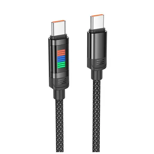 Кабель Hoco U126 Lantern Type-C to Type-C charging data cable 1.2 м 100W 5A с экраном черный - фото 1