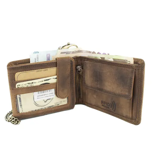 Мужское кожаное портмоне с ретро-автомобилем коричневое Always Wild N992C-VIN-C - фото 5