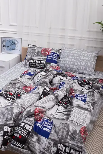 Комплект постільної білизни Moon&Star Бязь Gold Люкс New York King Size 220x240 наволочки 2х40х60 - фото 4