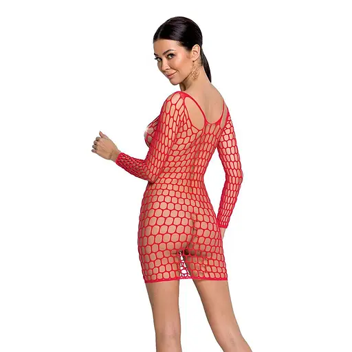 Бодистокинг-платье с глубоким воротом Passion BS093 red длинные рукава One size - фото 2