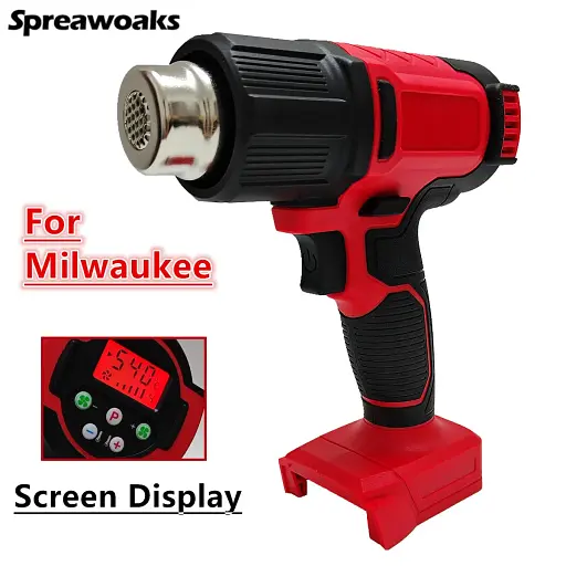 Для Milwaukee 18V Акумуляторний пістолет для гарячого повітря 60-540℃ Регульований бездротовий тепловий пістолет з 3 насадками - фото 3