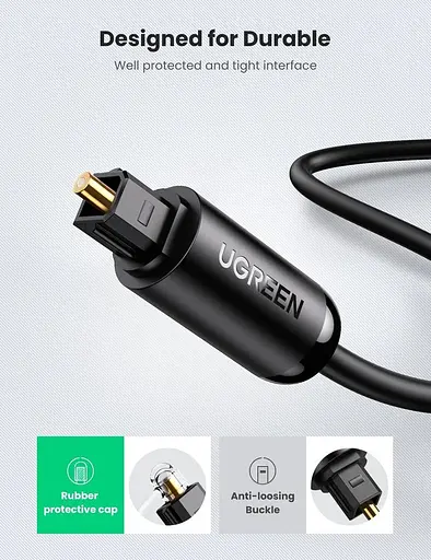 Аудіокабель Ugreen AV122 Toslink Optical Audio Cable 2 м чорний (UGR-70892) - фото 3