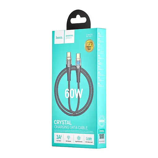 Кабель Hoco U121 Gold standard Transparent Discovery Edition 60W data cable T-C to T-C Черный - фото 2