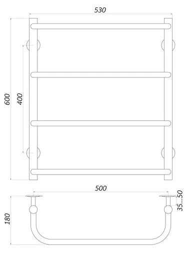 Водяна рушникосушка Unio LS W 600-500-4 Драбинка Скоба, Хром - фото 4