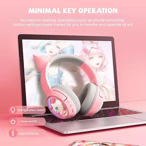 Дитячі ігрові бездротові Bluetooth навушники Onikuma B5 з RGB підсвічуванням і вбудованим мікрофоном Рожевий - фото 6