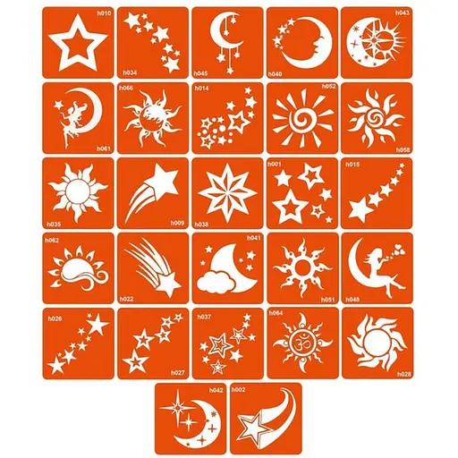 Набір трафаретів для біо-тату H - зірки, космос h_simple_5x5_27_1