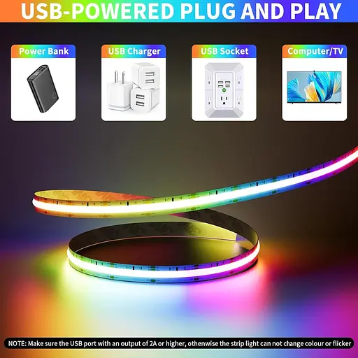 Світлодіодна стрічка AUTIX USB RGB Smart IC COB, 3 м, 5 В, 1800 світлодіодів, кольорова піксельна адресована світлодіодна стрічка - фото 3