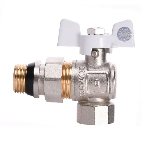 Кран кульовий кутовий з американкою Q Professional QP004 PN40 1/2″ антипротікання, Білий метелик - фото 1