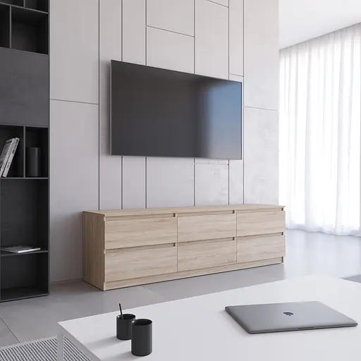 Тумба під телевізор Vays R-12 Дуб Сонома, 6 шухляд без ручок, ЛДСП, 180×40×53 см