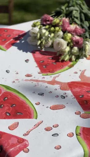Водоотталкивающая Скатерть Принт Арбузы 220х140 см (+ 4 салфетки 30х40) - фото 5