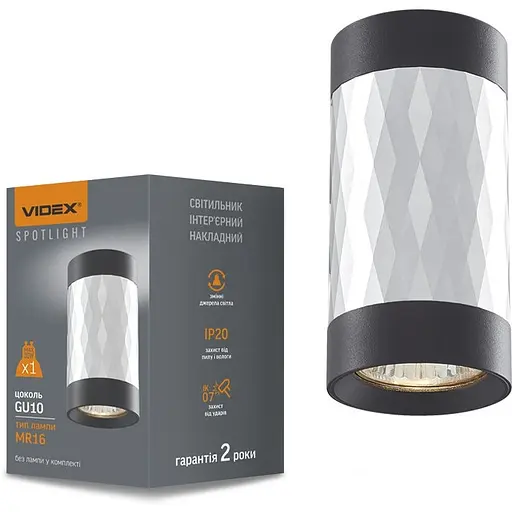 Світильник Videx під лампу GU10 SPF03A накладний чорний + срібляста призма Ø6х12 см Line F Арт. VL-SPF03A-SPB - фото 1