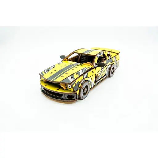 Деревянный 3D конструктор Muscle car GT PuzzleOk Puz-00638 162 детали желтый - фото 2