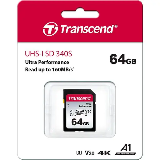 Карта памяти Transcend 64GB SD C10 UHS-I U3 R160/W50MB/s 4K (TS64GSDC340S) - фото 2