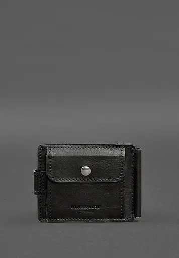 Кожаное портмоне 13.1 зажим с хлястиком черный краст - фото 9