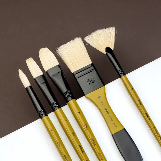 Пензель щетина віялова AMBER 2306FN №0 довга ручка Rosa - фото 8