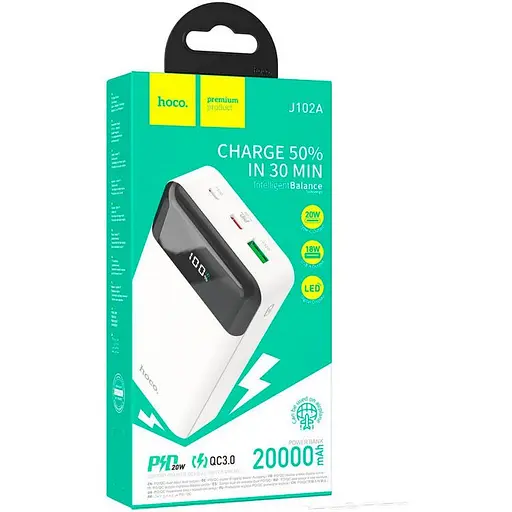 Зовнішній акумулятор Hoco J102A Cool Figure 20000mAh 20W White [101279] - фото 4