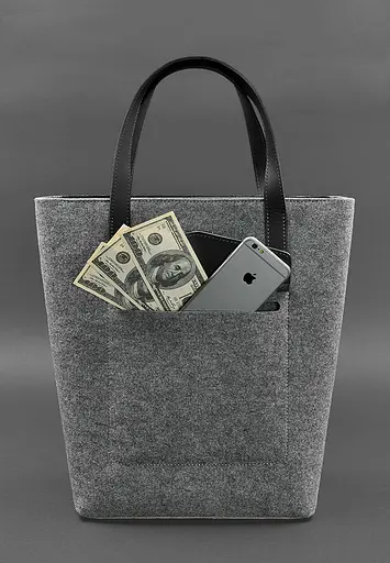 Фетрова жіноча сумка Шоппер D.D. з шкіряними чорними вставками - фото 3