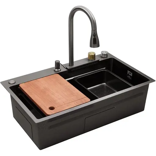 Кухонная мойка Kroner KRP Schwarze - SET7545HM PVD (3.0/0.8 мм) (CV033382) - фото 1