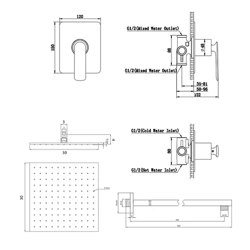 Душова система Kohlman Experience 30 graphite + BOX прихованого монтажу KPL-QW220EGQ30, Графіт - фото 2