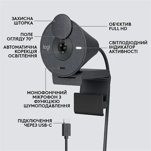 Веб-камера Logitech Brio 300 Graphite (960-001436) - фото 6
