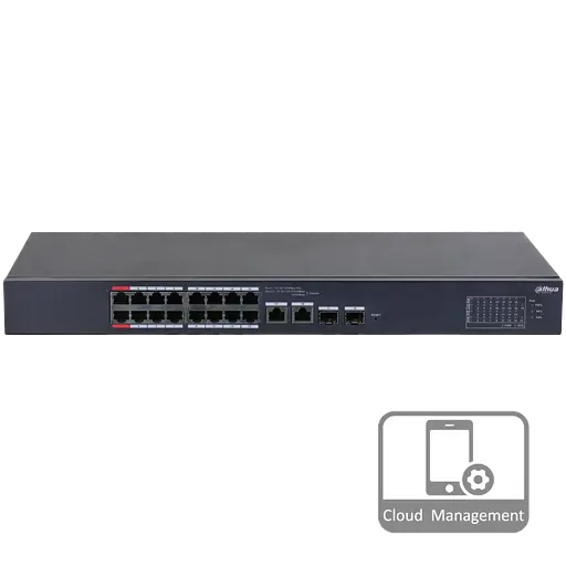 16-портовый управляемый PoE коммутатор DH-CS4218-16ET-135 с 16 портами POE 100Мбит + 2/UP-Link 1000Мбит + 2/SFP 1000Мбит, 135Вт, 440x220x44 мм