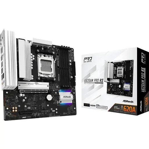 Материнская плата ASRock A620AM PRO RS (AM5/A620A, 4xDDR5, PCIex16, DP/HDMI, 2xSATA, 3xM.2, 2.5GLan, 8ch, mATX) - фото 5